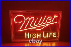 Rare Vintage MILLER HIGH LIFE Beer NEON Sign In Custom Wooden Shadow Box. Look