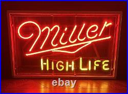 Rare Vintage MILLER HIGH LIFE Beer NEON Sign In Custom Wooden Shadow Box. Look