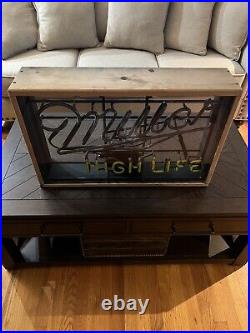 Rare Vintage MILLER HIGH LIFE Beer NEON Sign In Custom Wooden Shadow Box. Look