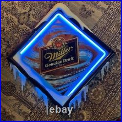 Rare Vintage Miller Genuine Draft Ice Neon Sign Blue Mgd Man Cave Bar Tavern Pub