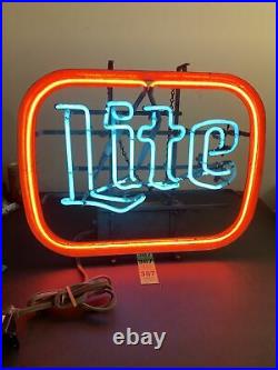 Rare Vintage miller lite beer neon Blue Red lighted Hanging Bar Sign