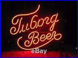 Rare Vtg Metal Tuborg Beer Electric Red Neon Bar Window Sign Light Man CaveWorks