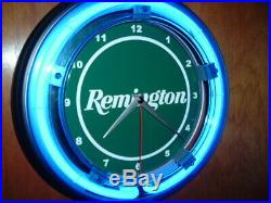 Remington Firearms Shotgun Gun Store Hunting Blue Neon Wall Clock Sign