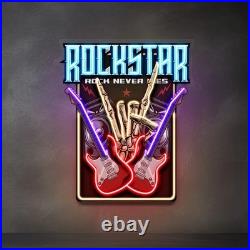 Rock Star LED Neon Sign 24x18 Light Pop Art Vintage Studio Beer Bar Wall Decor