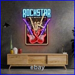 Rock Star LED Neon Sign 24x18 Light Pop Art Vintage Studio Beer Bar Wall Decor