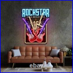 Rock Star LED Neon Sign 24x18 Light Pop Art Vintage Studio Beer Bar Wall Decor