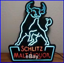 Schlitz Beer Sign Lighted Neo-neon Bar Light Box Vintage Malt Liquor Bull