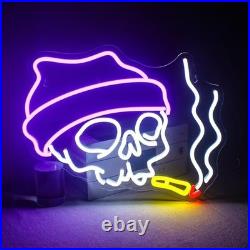 Skull Flex Neon Sign 26x16 Light Man Cave Vintage Beer Bar Open Wall Decor