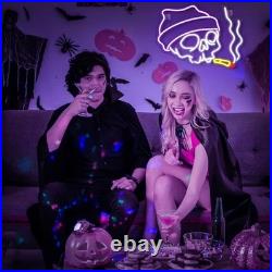 Skull Flex Neon Sign 26x16 Light Man Cave Vintage Beer Bar Open Wall Decor