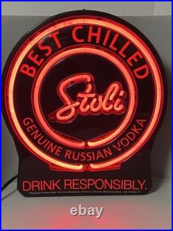 Stoli Genuine Russian Vodka Glass Tube Neon Light Display Sign VTG 20x17