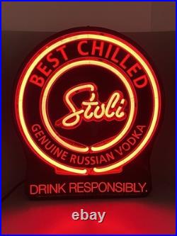 Stoli Genuine Russian Vodka Glass Tube Neon Light Display Sign VTG 20x17