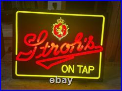 Stroh's Beer Light Up Bar Sign Michigan Faux Neon 20x16x5 Vintage Official
