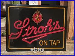 Stroh's Beer Light Up Bar Sign Michigan Faux Neon 20x16x5 Vintage Official