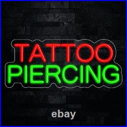 Tattoo Piercing Neon Sign 24x10 Light Man Cave Vintage Shop Open Wall Decor