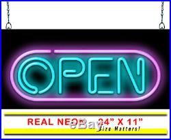 Techno Open Neon Sign Jantec 24 x 11 Real Glass Light Barber Bar Vintage