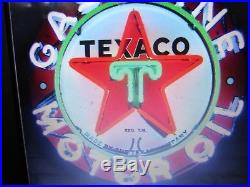 Texaco Motor Oil Neon 24x24 Gasoline Vintage Gas Sign Garage Man Cave