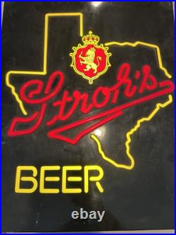 Texas Stroh's Beer Sign Vintage 1980s 20x16 Lighted Neon Back Lit Man Cave Works