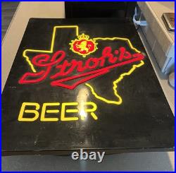Texas Stroh's Beer Sign Vintage 1980s 20x16 Lighted Neon Back Lit Man Cave Works