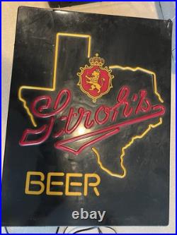 Texas Stroh's Beer Sign Vintage 1980s 20x16 Lighted Neon Back Lit Man Cave Works