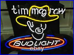 Tim Cowboy Hat Beer Vintage Neon Sign Lamp Light Bar Garage Room Glass 24x20