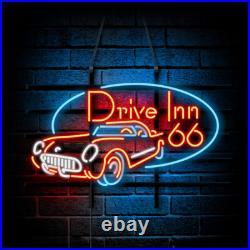US STOCK Drive Inn 66 Vintage Neon Sign Light Beer Bar Room Glass Decor 24x18