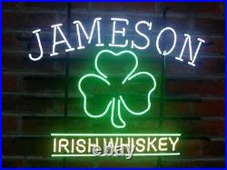 US STOCK Jameson Irish Whiskey Clover Neon Beer Sign Handmade Vintage Style 24