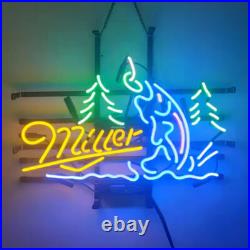 US Stock Beer Fishing Fish Vintage Neon Light Sign Bar Pub Glass Decor 24x18