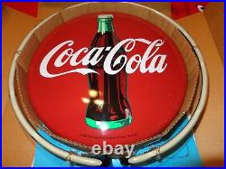 VINTAGE 1990 METAL COCA-COLA NEON LIGHT SIGN 14 in DIAMETER 11 1/2 in BUTTON#877