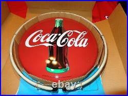 VINTAGE 1990 METAL COCA-COLA NEON LIGHT SIGN 14 in DIAMETER 11 1/2 in BUTTON#877