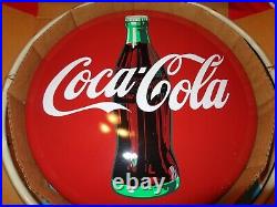 VINTAGE 1990 METAL COCA-COLA NEON LIGHT SIGN 14 in DIAMETER 11 1/2 in BUTTON#877