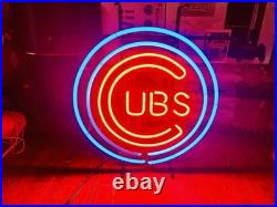 VINTAGE 2000 19x19 Chicago Cubs REAL Neon Sign Light Pub Glass Mlb Baseball