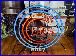VINTAGE 2000 19x19 Chicago Cubs REAL Neon Sign Light Pub Glass Mlb Baseball