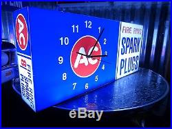 Vintage Ac Spark Plug Lighted Clock Sign General Motors Neon Clock Sign Camaro