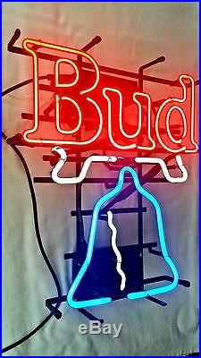 Vintage Budweiser Beer Liberty Bell Neon Light Up Sign With New Power Supply