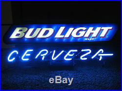 Vintage Budweiser Bud Light Cerveza Neon Lighted Mancave Beer Sign, Works