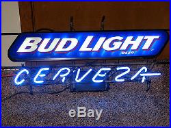 Vintage Budweiser Bud Light Cerveza Neon Lighted Mancave Beer Sign, Works