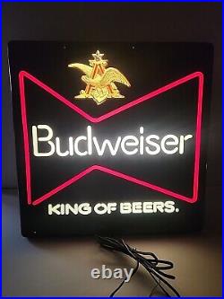 VINTAGE BUDWEISER KING OF BEERS LIGHT UP FAUX NEON SIGN CLASSIC Pull StringWorks