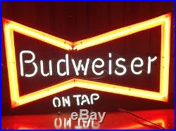 Vintage Budweiser On Tap Bow Tie Neon Bar Sign Vintage Budweiser On Tap Bow Tie Neon Bar Sign