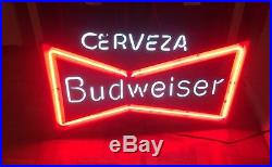 Vintage Cerveza Budweiser Neon Light Up Sign Bowtie Rare