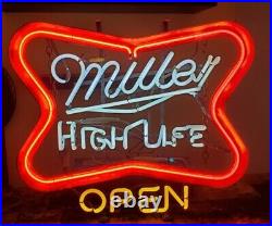 VINTAGE MILLER HIGH LIFE OPEN NEON SIGN 22 x 19 BRIGHT SIGN