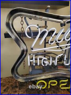 VINTAGE MILLER HIGH LIFE OPEN NEON SIGN 22 x 19 BRIGHT SIGN