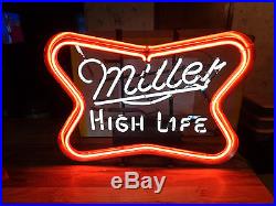 VINTAGE Miller High Life Beer Neon Bar Sign Man Cave WORKS GREAT! 21.5 by 16.5
