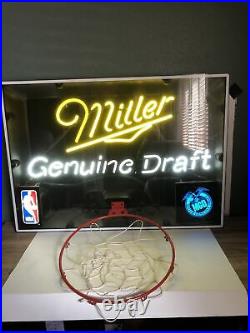 VINTAGE NBA MILLER GENUINE DRAFT BASKETBALL Hoop NEON SIGN 34X 24 Neon Light