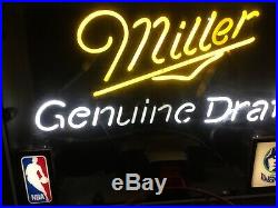 VINTAGE NBA MILLER GENUINE DRAFT BASKETBALL NEON SIGN WithHOOP 34 X 24 X 4 WORKS