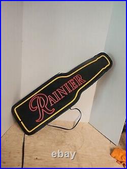 VINTAGE RAINIER BEER BREWING CO. LIGHTED BOTTLE FAUX NEON SIGN 9 x 28 Works
