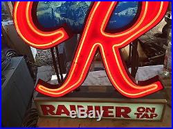 VINTAGE RAINIER Beer ON TAP Mountain Scene Neon Sign Back Bar Display