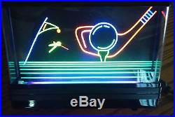 Vintage Rare Wall Hung Table Golf Scene Clock With Neon Lights Bar Pub Sign