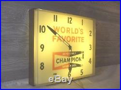 Vtg 1950rarechampion Spark Plugs Lighted Clock Sign Neon Products Gas Oil