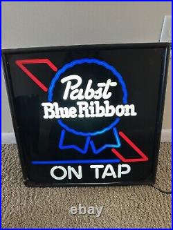 VTG 1980s Pabst Blue Ribbon PBR Beer On Tap Neo Neon Light Up Sign Game Room Bar