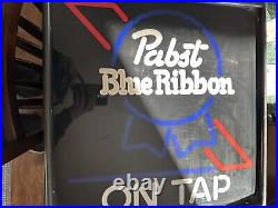VTG 1980s Pabst Blue Ribbon PBR Beer On Tap Neo Neon Light Up Sign Game Room Bar